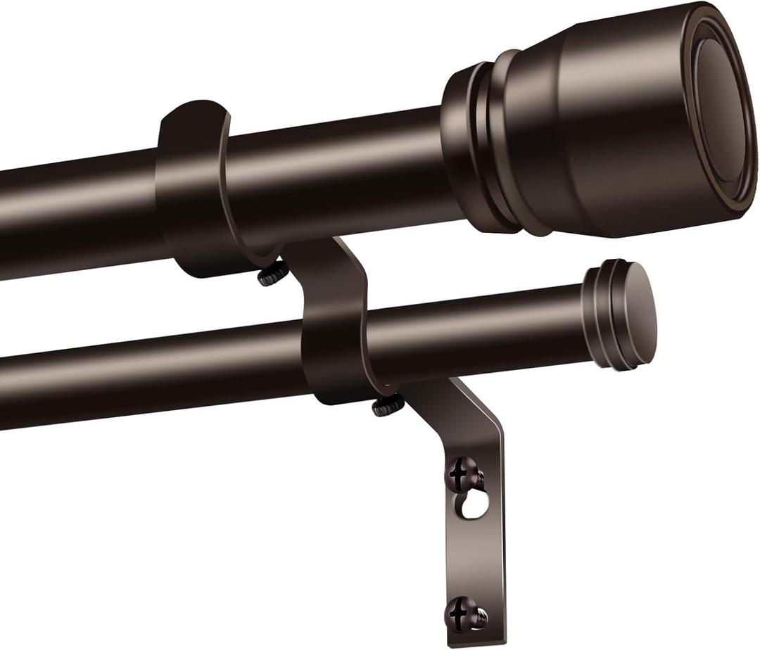 Heavy Duty Double Curtain Rod 72-144 Inch Length, 1 Inch Adjustable Brass Double Curtain Rod with Brackets, Long Double Curtain Rod for Windows Sliding Door (Bronze, 32-150", 1 PCS)