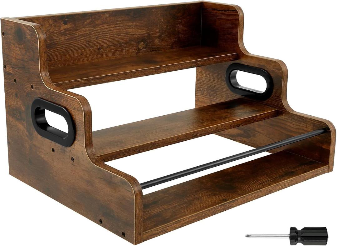 Bottle Display Shelf, Coffee Syrup Rack Organizer, Holds up to 12 Bottles, 3 Step Countertop Rack, Mini Bar, Retro Bar Shelf Stand for Whiskey, Spirits