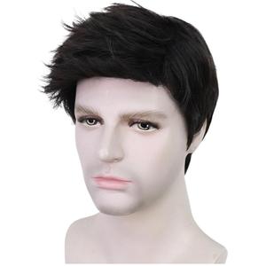 Mens Black Wig Short Straight Black Wig Layered Male Heat Resistant Synthetic Hair Replacement