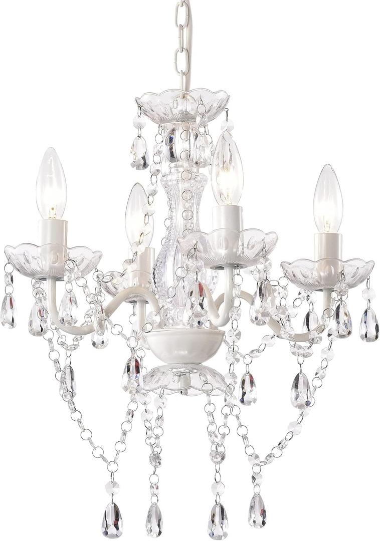 LaLuLa White Chandelier Mini Crystal Chandelier Lighting Hardwired Small Acrylic Chandelier 4 Light Modern Pendant Light Fixtures for Bedroom