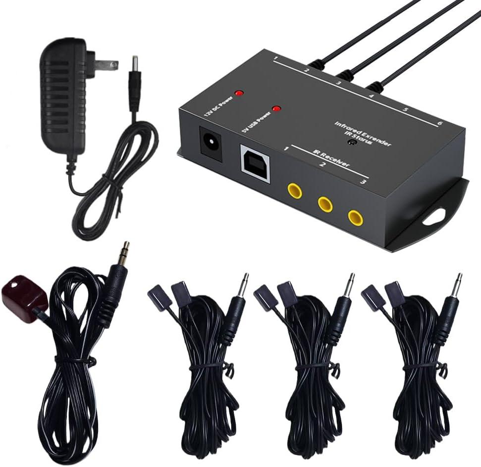 Infrared Repeater System IR Kit up to 6 Devices, Hidden IR Remote Extender Set, Suitable for Remote Control Extender Kit of Infrared Devices-LD (Control 6 Devices)