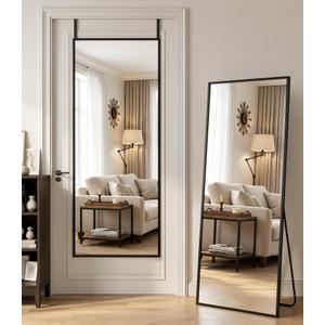 Antok 58"20" Full Length Door Mirror, Over the Door Mirror with Aluminum Alloy Frame, No Drill Installation, Shatterproof Glass, Wall Mounted Hanging Mirror for Bedroom, Dorm, Bathroom, Black