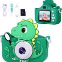 Dinosaur Toys Camera for Kids Boys Age 3-8, Toddler Kids Digital Camera Christmas Birthday Gifts for 3 4 5 6 7 8 Years Old Boy, Cute Selfie Video Camera, HD 1080P, 32GB SD Card Included (Green)