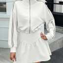 Fisoew Womens 2 Piece Outfits Skirts Sets Quarter Zip Cropped Sweatshirts Casual Mini Skorts Workout Lounge Wear Sweatsuits (White) Medium 