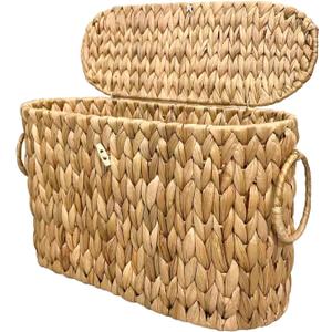 Coeusy Toilet Paper Basket with Lid,Wicker Basket for Bathroom Organizers and Storage,Holds Up to 6 Mega Rolls, Decorative Hand-Woven Rattan Bathroom Decor Accessories,Natural Water Hyacinth