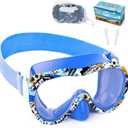 Kids Swim Goggles 180 Snorkel Diving Mask with Nose Cover, Anti-Fog Kids Swimming Goggles with Elastic Fabric Strap for Kids Boys Girls (Blue Football)