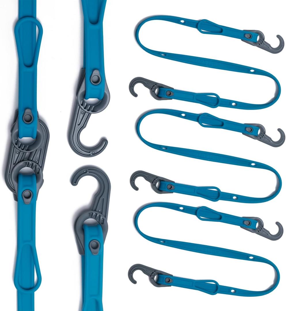 Mella Link Latch Multi-Configuration Adjustable Bungee Cords with Hooks - Flat Silicone Bungee Straps with Hooks - Expandable 8"-36" Bungee Tie Down Fastening System (3-Pack)