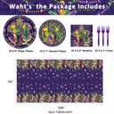 Mardi Gras Party Plates and Napkins Supplies -101Pcs-Carnival Theme Tableware with Forks & Tablecloth, for Parades,Celebrations & Fat Tuesday Decorations,Serves 25