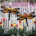 FUNWILDLIFE Metal Dragonfly Wall Decor - 2 Pack 13.7" Novel Design Pumpkin-headed Dragonfly Decor for Outdoor, 2 Layer Metal Hanging Decoration for Garden Yard Living Room Bedroom Patio Balcony