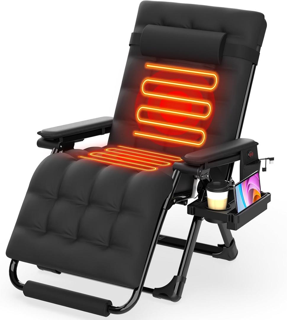 Suteck Heated Zero Gravity Chair, 29" XL Oversized Reclining Lounge Chairs, Black