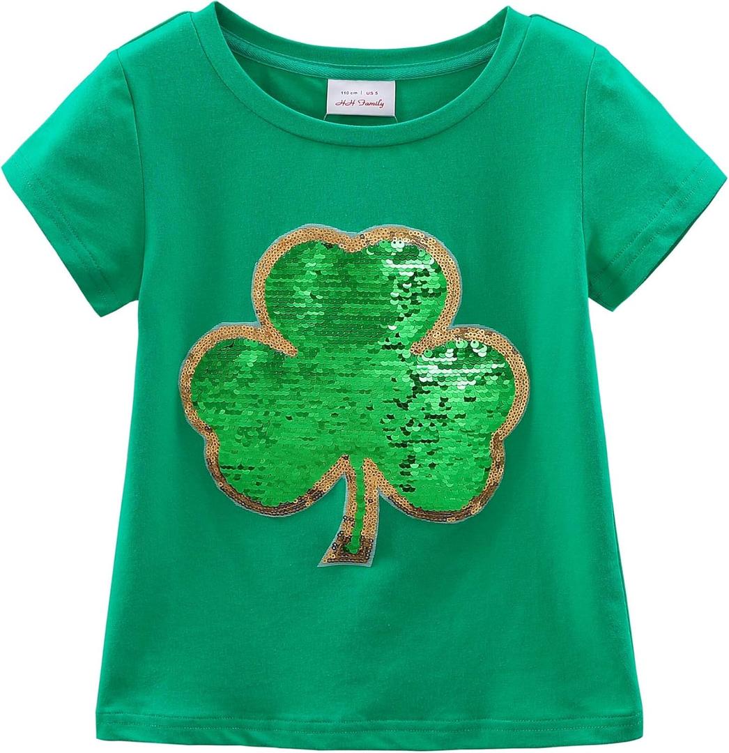 HH Family St. Patricks Day Shirt for Kids Flip Sequin Girls and Boys Green T-Shirt Clothing 4-12 Years (5, Shamrock)
