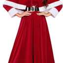 RSLOVE Christmas Dresses for Women - Mrs Claus Santa Costume with Removable Hooded Cape and Belt Holiday Party Outfit (Medium, Red)