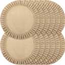 Aneco 12 Pack 15 Inch Round Burlap Placemats Braided Jute Placemats with Ruffle Edge Heat Resistant Reusable Brown Table Mats for Weddings Parties Holidays Dining Table