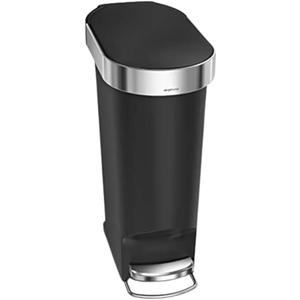 simplehuman 40 Liter / 10.6 Gallon Slim Kitchen Step Trash Can with Liner Rim, Black Plastic