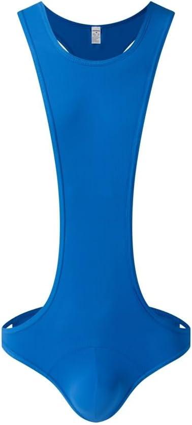 JOCKMAIL Men's Sexy Leotard Bodysuit Thong Hanging Neck Integrated Jumpsuit Underwear Thong Underwear Swimsuit Swimwear (Large, Blue)