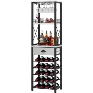 Homeiju Wine Rack Freestanding Floor, Bar Cabinet for Liquor and Glasses, 4-Tier bar Cabinet with Tabletop, Glass Holder, Storage Drawer and Wine Storage for Home Bar(Patent No.D1009580) (Right Angle-White)