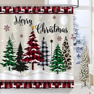 Christmas Tree Shower Curtain Buffalo Plaid Xmas Tree Winter Snowflake
