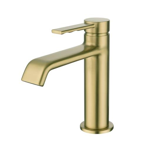 AMAZING FORCE Bathroom Faucet Single Hole, Brass Bathroom Sink Faucet Vanity Faucet Brushed Gold