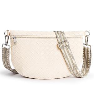 KALIDI Woven Crossbody Bags for Women Travel Vegan Leather Fanny Packs for Woman Cross Body Purse Fashion Belt Bum Bag with Wide Strap