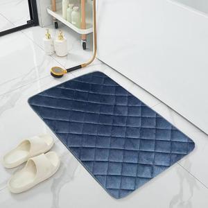 Luxury Bathroom Rug Mat, Extra Soft and Absorbent Microfiber Rugs, Non-Slip Plush Shaggy Carpet, Machine Wash Dry, Mats for Bathroom Floor,High Density Sponge (Checkered Dark Blue), 24x47 