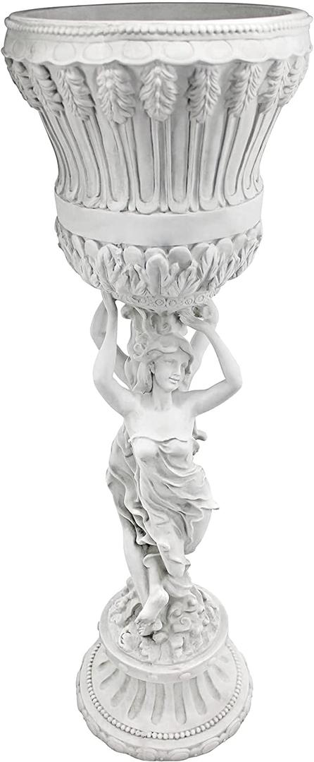 Design Toscano Les Filles Joyeuses Dancing Maidens Pedestal Column Plant Stand with Urn, 36 Inch Tall, Cast Stone Resin, Antique Stone Finish