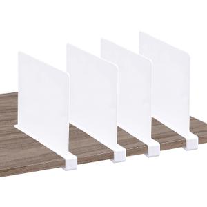 CY craft Acrylic Shelf Dividers for Closets,Wood Shelf Dividers, 4 PCS White Shelf Separators,Perfect for Clothes Organizer and Bedroom Kitchen Cabinets Shelf Storage and Organization