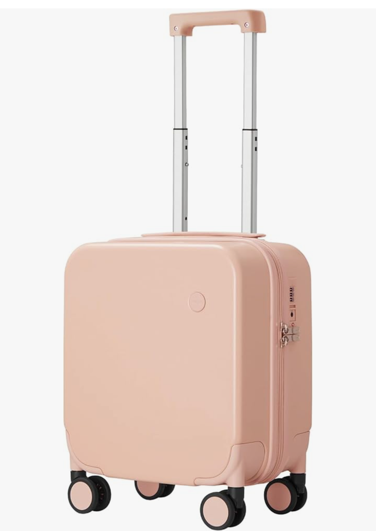 mixi 14 Inch Underseat Luggage Carry on Suitcase Free Boarding Personal Item Suitcases with Spinner Wheels Hardshell Lightweight PC for Short Travel, Pink