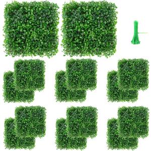 Vevitts 12 Packs 10"x10" Artificial Boxwood Hedges Mat with Cable Ties, Grass Wall Panels UV Privacy Fence Screen Greenery Panel for Indoor & Outdoor Decor