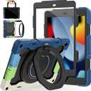 ROISKIN for iPad 10.2 Case 9th 8th 7th Generation with Screen Protector [15ft Drop Protection], 360 Rotating Kickstand Shoulder Strap Hand Grip Pencil Holder Kids Case for iPad 10.2 inch Case