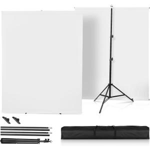 White Screen with StandHeorryn 2x1.5M Whitescreen Chromakey Background with Photography Support Stand Kit for Photoshoot Stream Gaming Photo Video Recording