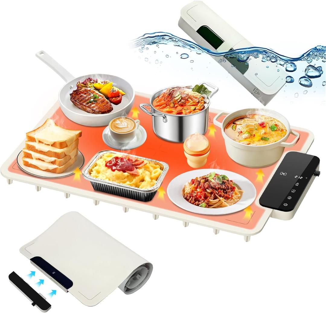 Warming Mat for Food IPX9 Waterproof Electric Food Warming Tray for Buffet(24"x16"), Portable Countertop Food Warmers for Parties, DishasherFriendly, 6Level Temp 6Hour Timer, Beige