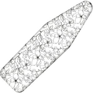 Ironing Board Cover and Pad, 21x54 Extra Large Thick Iron Padding, Scorch & Stain Resistant Ironing board cover, Heavy Duty Iron Board Padded with Adjustable Fasteners Elastic Edge, Floral White