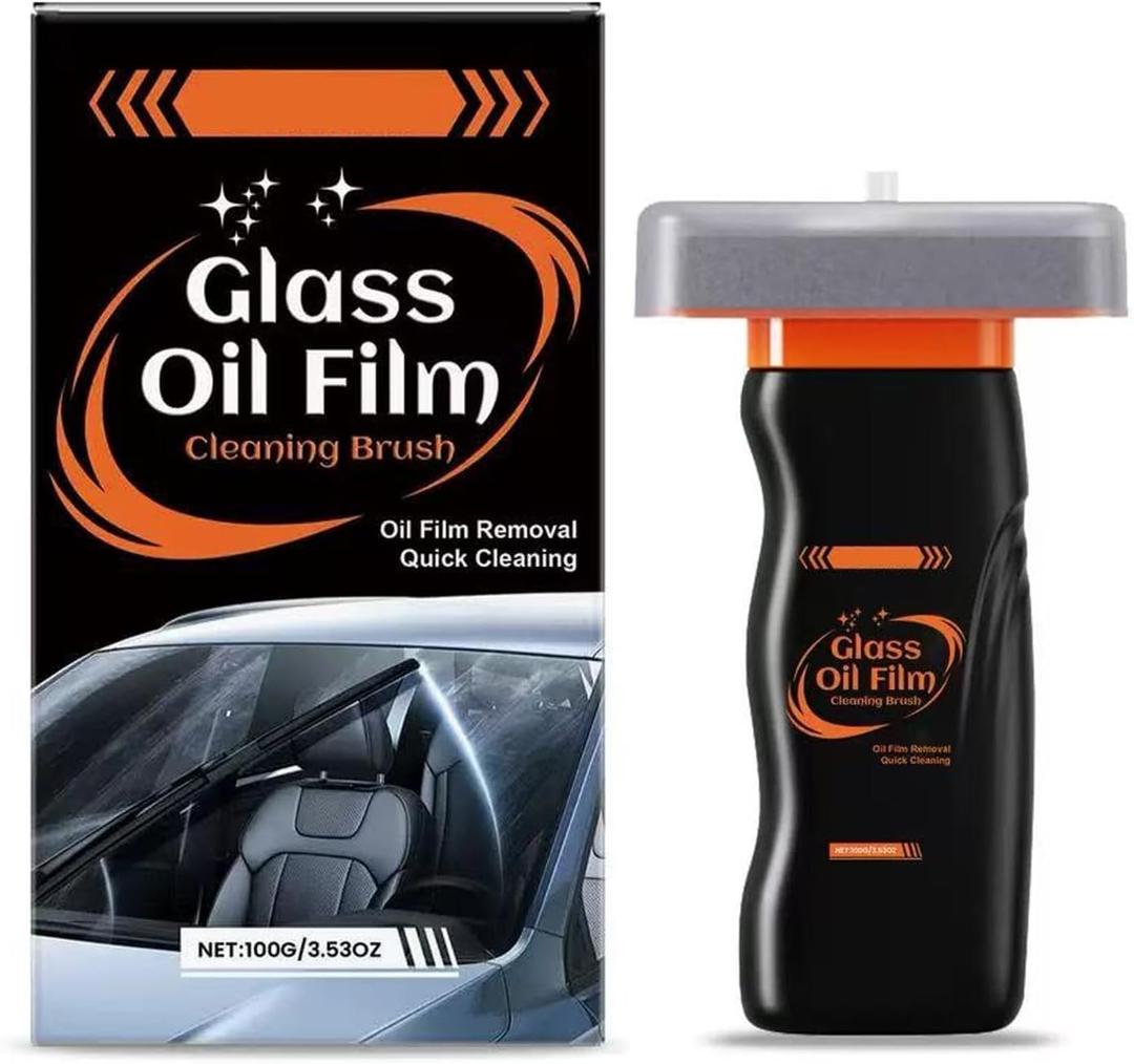 2 x Glass Oil Film Remover for Car, Roll-On Glass Compound with Cleaning Board, Handheld Glass Oil Film Cleaning Brush Removes Oil Film & Smudges 100ml