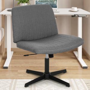 Criss Cross Chair Armless Office Desk Chair, Ergonomic Swivel Vanity Chair, Wide Seat Comfy Cross Legged Chair, Modern No Wheels Mid Back Height Adjustable Computer Task Chair, Grey