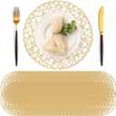 Geosar Round Woven Placemats Bulk Rustic Paper Braided Placemats Boho Natural Non slip Heat Resistant Table Mats for Wedding Party, Dinner Table Centerpiece Decoration, 13 Inch (White Beige,24 Pcs)