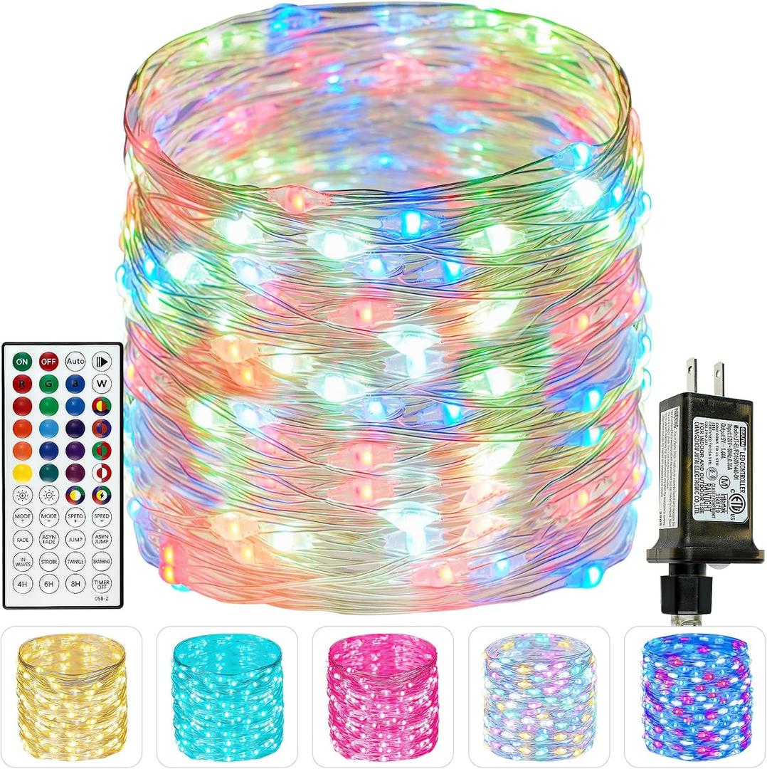 66Ft 200 LED RGB Color Changing Christmas Fairy Lights Plug in, Waterproof String Lights with Remote for Outdoor & Indoor, 24 Colors Twinkle Lights with Timer for Girl's Room Christmas Decorations (1 Pack(200LED))