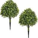 Fake Bushes Outdoors Topiary Trees Set of 2-23.6'' Artificial Shrubs Boxwood Balls with Ground Spikes for Front Porch Decor, Faux Plants UV Resistant Fake Evergreen Tree for Home Decor