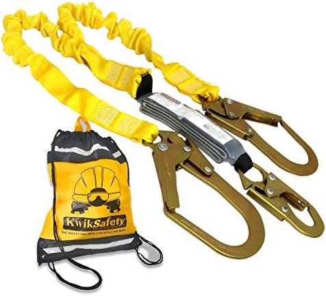 KwikSafety - Charlotte, NC - Python [External Shock Absorber] Double Leg 6ft Safety Lanyard OSHA ANSI Fall Protection Restraint Equipment Snap Rebar Connectors Construction Arborist Roofing
