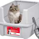 IRIS USA Cat Litter Box Large Open Top with High Sided Walls Tall Scatter Shield Scoop Included Easy Clean Plastic Pan Stain Resistant for Big Cats Kittens Indoor Multi-Cat Households