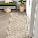 Washable 2x8 Hallway Runner Rug: Vintage Water Resistant Kitchen Entryway Rug Ultra Soft Living Room Bedroom Carpet with Non Slip Backing Indoor Low Pile Floor Mat for Bathroom Dining Room(2x8,Beige)