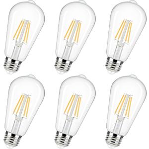Edison Bulbs 60 Watt Led ST19, 6W(60 Watt Equivalent), 2700K Soft White,Dimmable,ST58 LED Filament Bulb,Clear Glass Light Bulb Lamps for Festive Decoration,600LM, 6 Pack