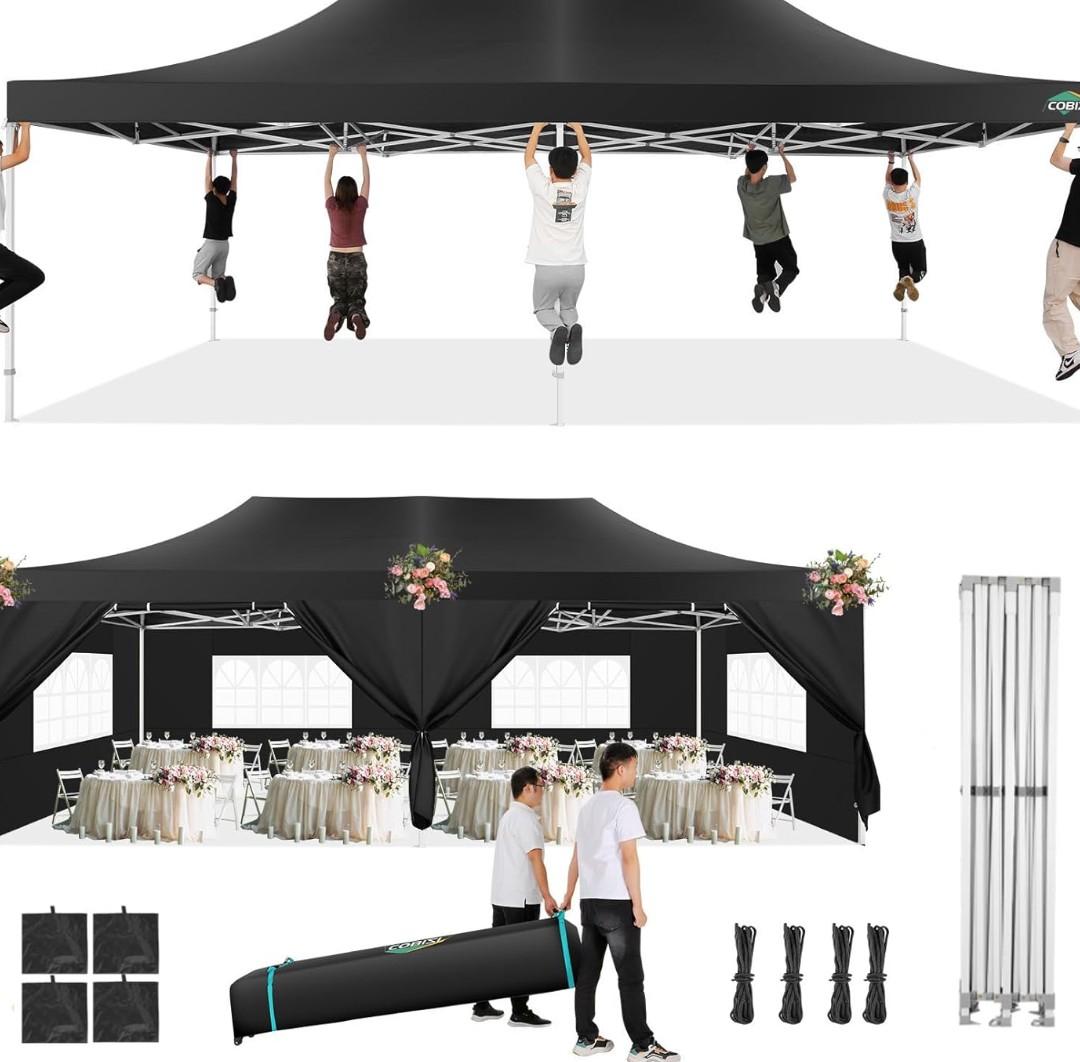 COBIZI 13x26 Pop Up Canopy with 6 Removable Sidewalls Heavy Duty Canopy Party Tents for Parties, Outdoor Wedding Large Event Tent Wind Waterproof UPF 50+ Easy Up in Garden Lawn with Roller Bag, Black