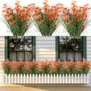 12 Bundles Artificial Flowers for Outdoors Fake Silk Flowers UV Resistant No Fade Plastic Flowers for Spring Summer Outside Garden Porch Window Box, Indoor Table Vase Home DecorSunset Red (Orange)