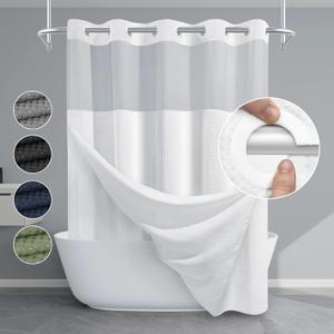 EUTXL White No Hook Shower Curtain with Snap in Liner,230GSM Waffle Weave Shower Curtains for Bathroom,71W x 74H