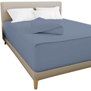 Zip-On Fitted Sheet Set - Includes 1 Fitted Sheet Base and 2 Zip-On Sheets - Designed for Mattresses with Up to 8" Inch Deep Pockets Queen Size - 600 TC - Medium Blue Color | 600TC, Soft & Luxurious Sheets, 1 Fitted Sheet Base and 2 Zip-up Sheets, 60" x 80"