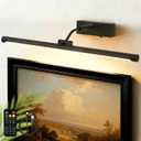 Picture Lights for Wall Battery Operated,24 Inch Black Wireless Rechargeable Art Lights for Pictures, 3CCT Dimmable Retractable Painting Light with Remote & Timer, Glare-Free for Gallery Light