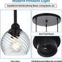 3 Light Black Cluster Pendant Light with Striped Swirl Globe Glass Pendant Lighting for Kitchen Island, Modern Dining Room Light Fixtures Over Table Hanging Ceiling Light, E26 Base