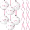 12 Pcs Pink Bow Coquette Christmas Tree Ornaments Balls 2.4 Inch Pink White Christmas Tree Hanging Ornaments Plastic Ball with Ribbon for Xmas Tree Winter Bachelorette Party Holiday Home Decorations