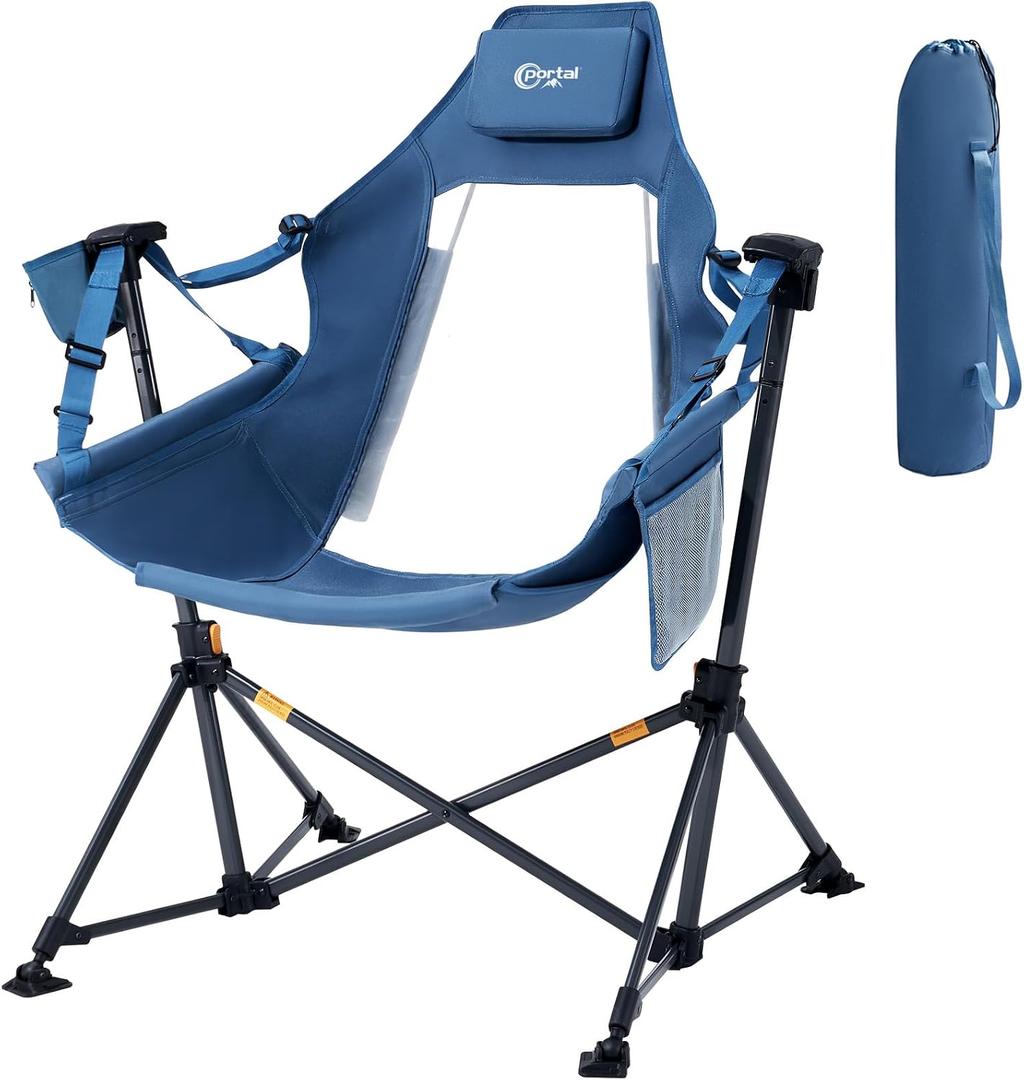 Portal Hammock Camping Chair Heavy Duty 400lbs - Breathable Mesh Outdoor Swinging Chair with Adjustable Recline & Headrest Pillow, Portable Hammock Chair for Camping Beach Sports Events, Blue