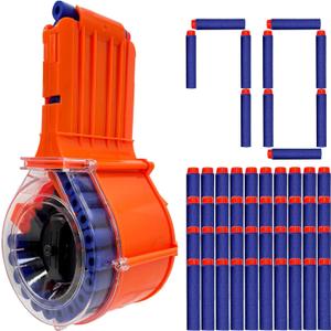 25-Round Drum Magazine with 70 Refill Darts Enhanced Performance Accessory Compatible with Nerf N-Strike Elite Series Blasters (Compatible with Elite Darts)
